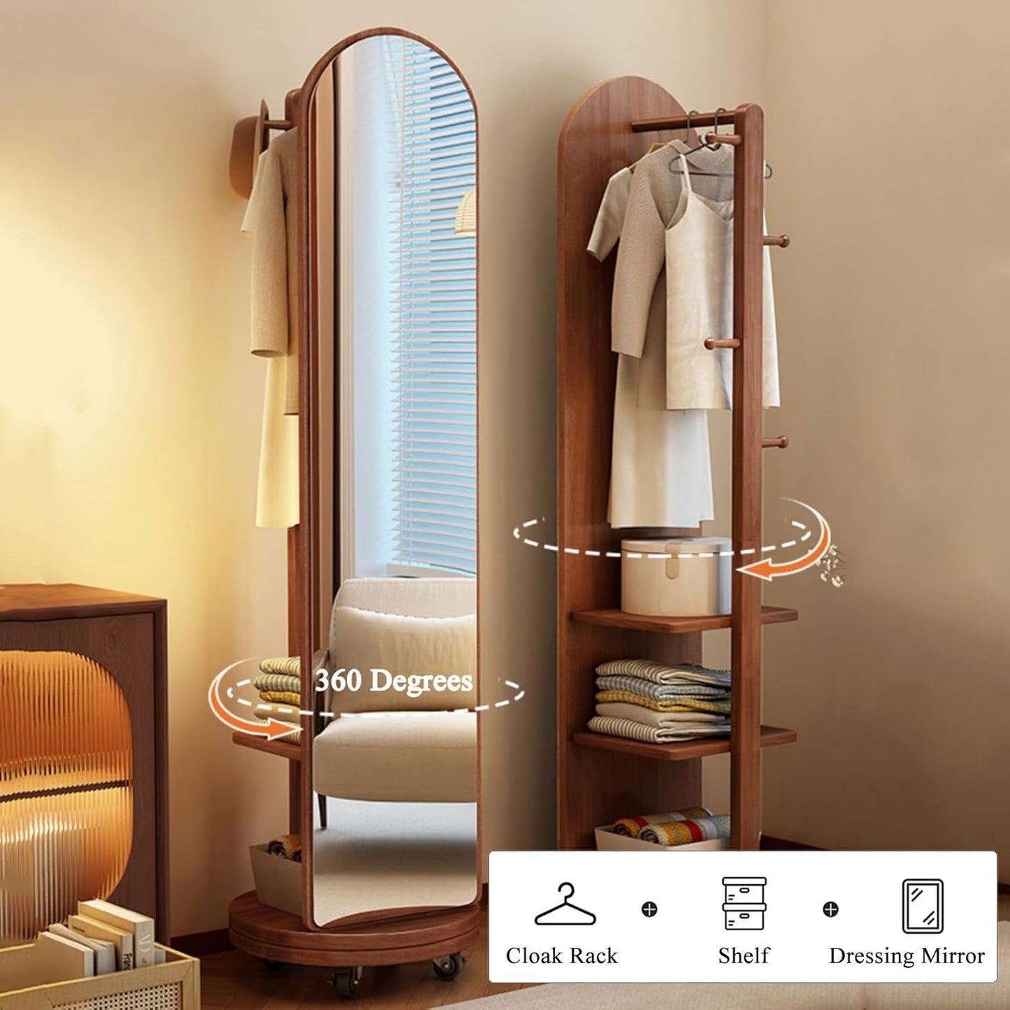 Rotating Dressing Mirror with Clothes Rack