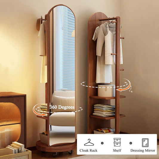 Rotating Dressing Mirror with Clothes Rack