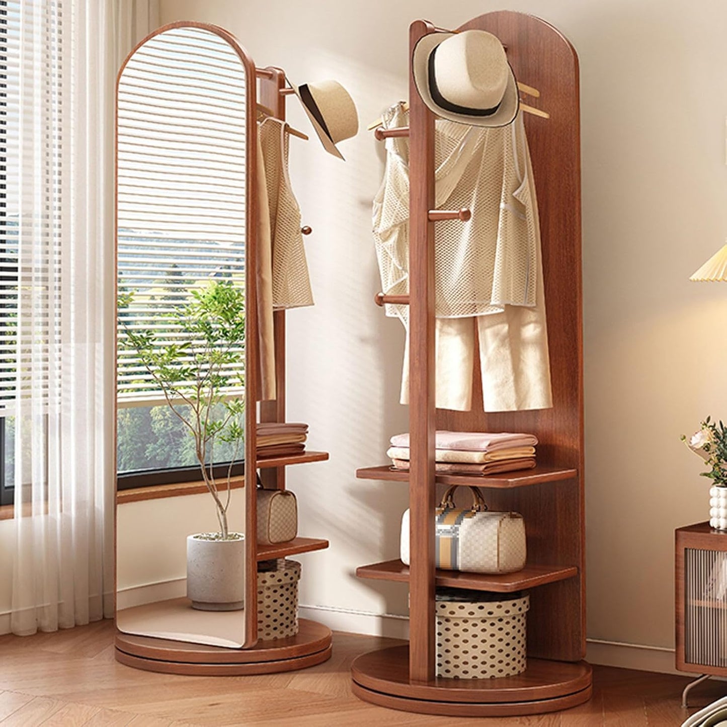 Rotating Dressing Mirror with Clothes Rack