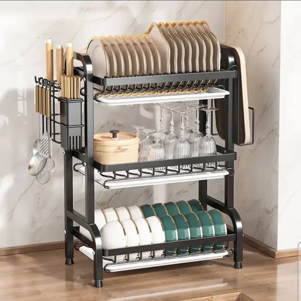 رف تجفيف الأطباق ذو 3 طبقات 